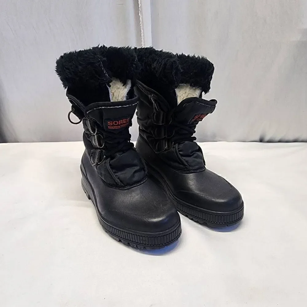 Sorel Snowcrest Winter Faux Fur Black Boots Size 6